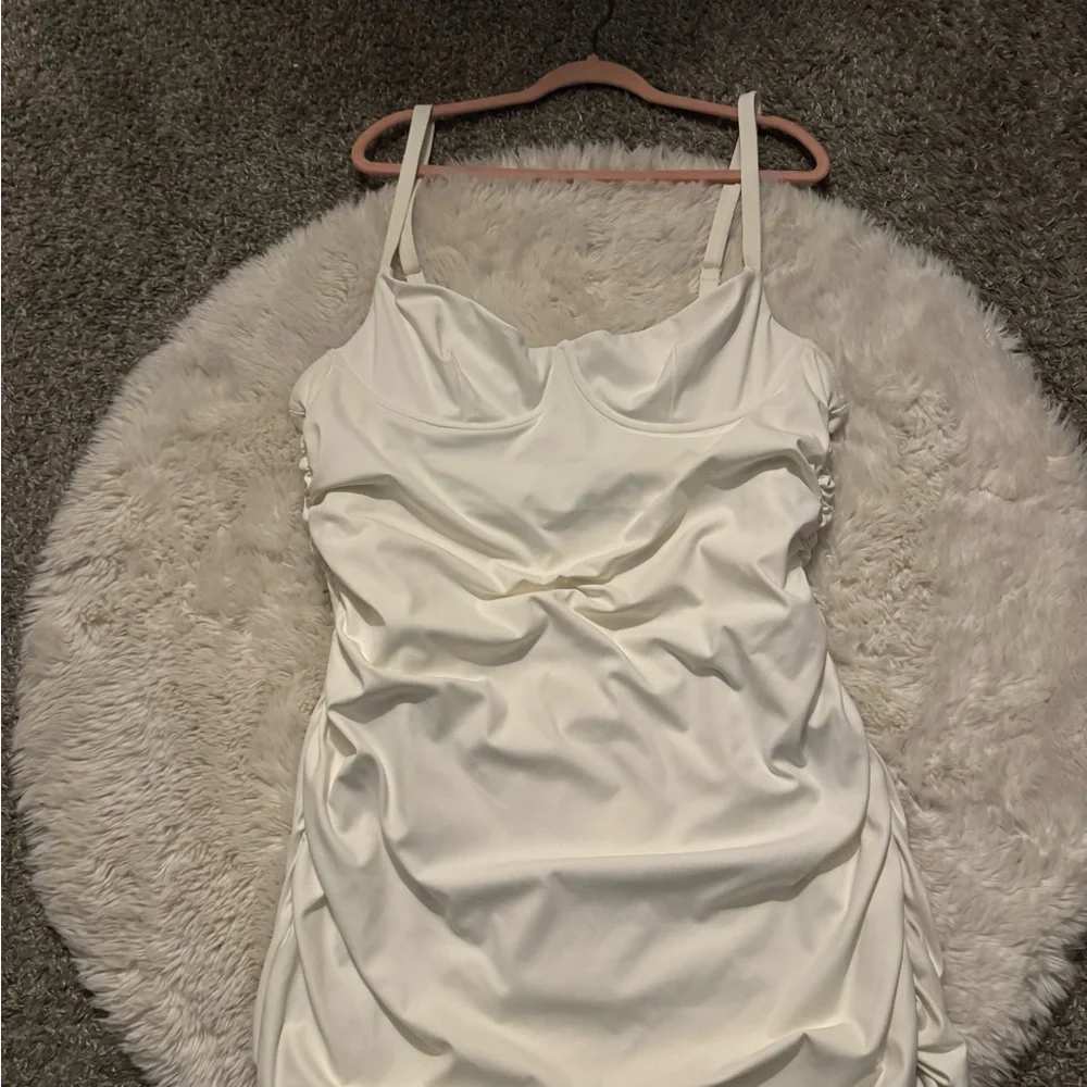 Skims White sculpting swim suit ruched one piece swimsuit